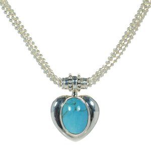 Joseph Esposito Solid 925 Sterling Silver Snap-on Turquoise Heart Bead Necklace